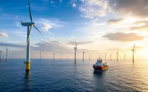 Fotorealistischer Offshore-Windpark auf See symbolisiert Ørsted A/S, ISIN DK0060094928, führend in Offshore-Windkrafterzeugung weltweit heute - Foto: THN