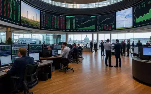 Börsen-Editorial vom Handelssaal Nasdaq Copenhagen mit Energiecharts symbolisiert die Notierung von Ørsted A/S, ISIN DK0060094928 - Foto: THN