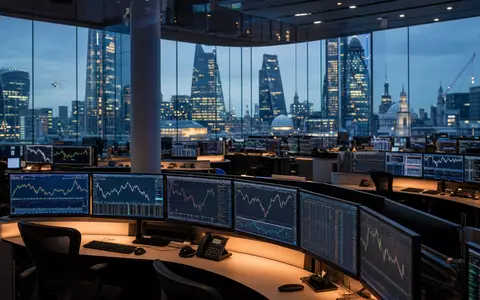 London Stock Exchange Group (GB00B0SWJX34) betreibt Handelsplattformen, hier symbolisiert durch einen modernen Finanzdistrikt-Trading-Raum mit Marktdaten - Foto: THN