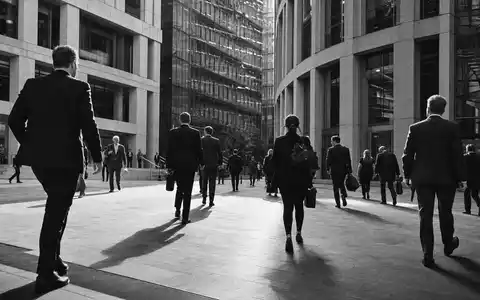 SchwarzweiĂ-Reportage zeigt Finanzprofis im Londoner GeschĂ€ftsviertel, passend zu London Stock Exchange Group, ISIN GB00B0SWJX34 - Foto: THN