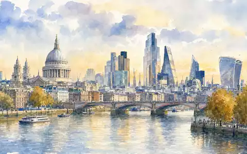 Aquarell der Londoner Skyline an der Themse symbolisiert London Stock Exchange Group, ISIN GB00B0SWJX34 - Foto: THN