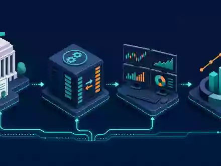 Isometrische 3D-Grafik zeigt die Wertschöpfungskette passend zu London Stock Exchange Group, ISIN GB00B0SWJX34 - Foto: THN