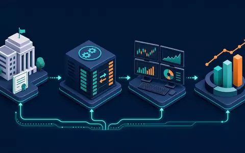 Isometrische 3D-Grafik zeigt die Wertschöpfungskette passend zu London Stock Exchange Group, ISIN GB00B0SWJX34 - Foto: THN
