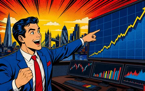 Pop-Art-Comic mit jubelndem Börsenhändler vor Londoner Skyline versinnbildlicht London Stock Exchange Group, ISIN GB00B0SWJX34 - Foto: THN