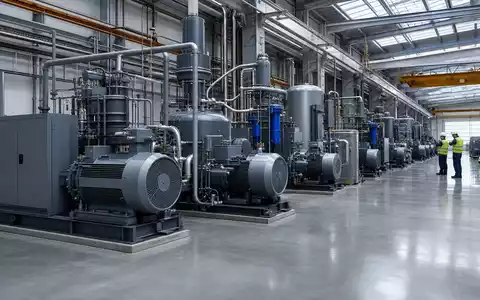Atlas Copco AB (ISIN SE0011166610) zeigt moderne Industriekompressoren in einer hellen Fertigungshalle mit Technikern - Foto: THN