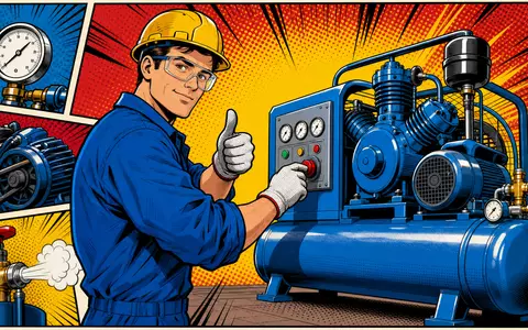 Atlas Copco AB (ISIN SE0011166610) inszeniert farbenfrohen Pop-Art-Comic mit Ingenieur an Kompressormaschine - Foto: THN