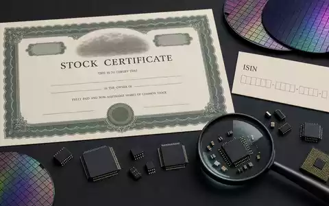 Monolithic Power Systems (ISIN US6098391054) symbolisiert dieses Flatlay mit Aktienzertifikat, ISIN-Karte und Mikrochips - Foto: THN