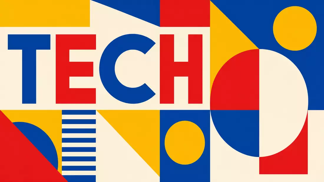 Geometrisches Bauhaus-Poster mit Kreisen, Dreiecken und dem Schriftzug TECH
