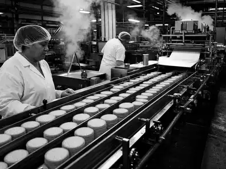 Mondelez International Produktion als dokumentarische Schwarz Weiss Reportage einer Keksfabrik, ISIN US6092071058 zeigt Industriealltag - Foto: THN