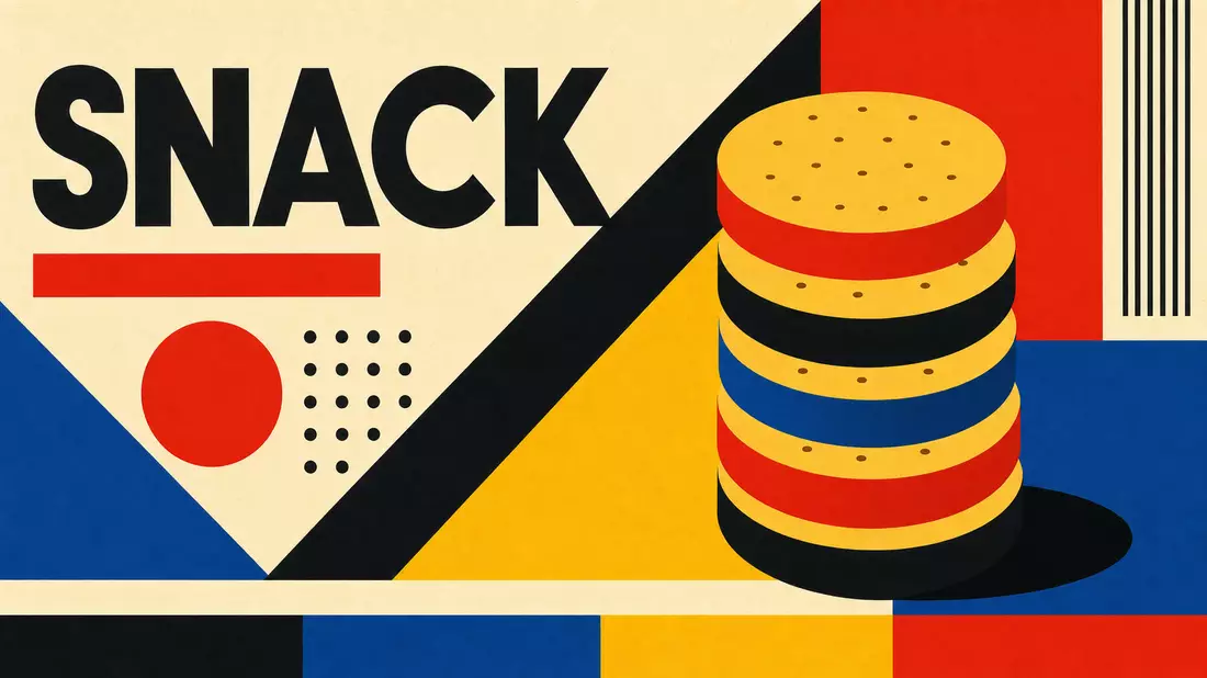Bauhaus-Grafikposter SNACK mit geometrischen Kreisformen in Primärfarben