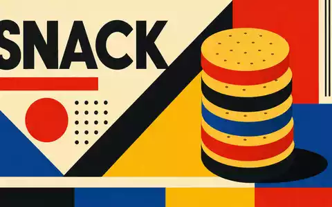 Mondelez International Snackindustrie als geometrisches Bauhaus Poster mit Kreisen und Primaerfarben, ISIN US6092071058 als Textzeile - Foto: THN