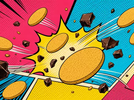 Mondelez International Snackwelt als bunte Retro Pop Art Comic Szene mit Keksen, ISIN US6092071058 - Foto: THN