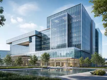 Moderna Inc. (US60770K1034) visualisiert einen modernen Glasturm einer Biotech-Firmenzentrale als hochwertiges architektonisches 3D-Render - Foto: THN