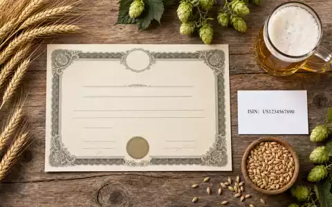Flatlay mit Aktienzertifikat und ISIN-Karte veranschaulicht Molson Coors Beverage, ISIN US60871R2094, stilvoll arrangiert auf Holztisch - Foto: THN