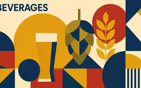 Geometrisches Bauhaus-Poster mit Hopfen, Getreide und Bierglas repräsentiert Molson Coors Beverage, ISIN US60871R2094, Sektor Getränke - Foto: THN