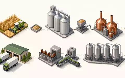 Isometrische Grafik der Wertschöpfungskette visualisiert Prozesse von Molson Coors Beverage, ISIN US60871R2094, Anbau bis Vertrieb - Foto: THN