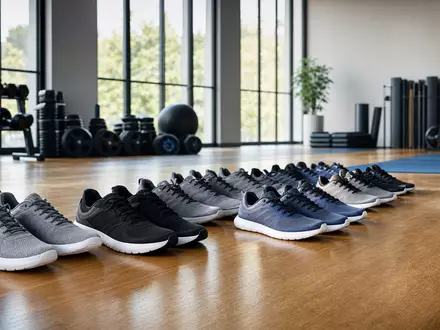 PUMA SE (ISIN DE0006969603) zeigt fotorealistische Trainingshalle mit generischen unmarkierten Sportschuhen und Fitnessgeraeten - Foto: THN