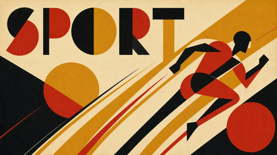 Bauhaus-Poster mit geometrischen Formen und dem Wort SPORT