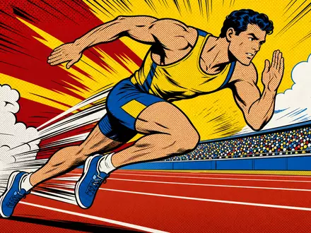 PUMA SE (ISIN DE0006969603) begeistert mit farbigem Pop-Art-Comic eines sprintenden Athleten auf Laufbahn - Foto: THN