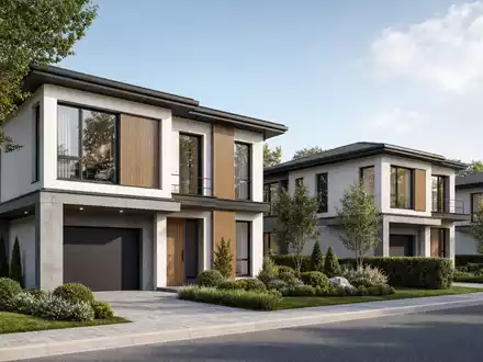 PulteGroup Inc. US7458671010 illustriert modernes Architektur-Render einer zeitgenössischen Wohnsiedlung mit klaren Linien - Foto: THN