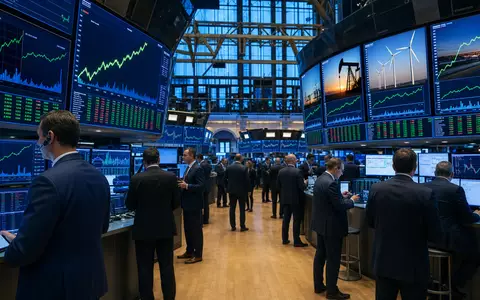 Quanta Services Inc. (ISIN US74762E1029) Editorial zeigt Trading-Floor mit Energie- und Infrastruktur-Sektorcharts auf Bildschirmen - Foto: THN