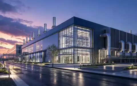 Qorvo Inc. (US74736K1016) betreibt moderne Fertigungsanlagen, hier als futuristisches nächtliches Architektur-Render professionell visualisiert - Foto: THN
