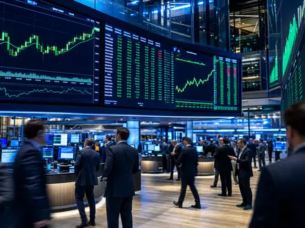 Qorvo Inc. (US74736K1016) notiert an der Börse, editorial dargestellt auf einem belebten Trading-Floor mit Charts - Foto: THN
