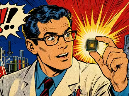 Qorvo Inc. (US74736K1016) verkörpert Innovationsgeist im Halbleiterbereich, hier als farbenfrohe Pop-Art-Comic-Szene interpretiert - Foto: THN