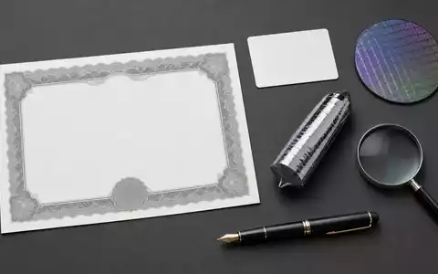 PVA TePla AG (DE0007461006) zeigt Flatlay mit Aktienzertifikat, ISIN-Karte, Wafer und Kristall-Ingot - Foto: THN