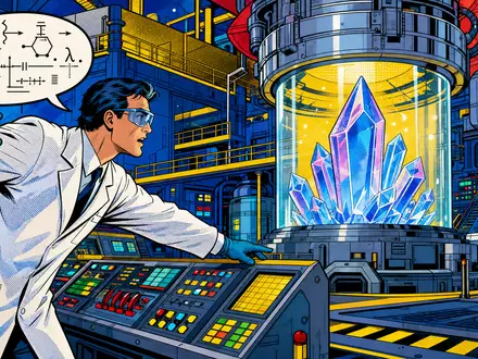 PVA TePla AG (DE0007461006) im Pop-Art-Comic mit Wissenschaftler an riesiger Kristallzuchtmaschine dargestellt - Foto: THN