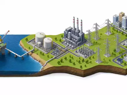 Naturgy Energy Group S.A. (ES0116870314) deckt die Wertschöpfungskette ab, isometrisch von Förderplattform bis zum Stadtnetz - Foto: THN