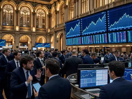 Naturgy Energy Group S.A. (ES0116870314) notiert am IBEX 35, symbolisiert durch belebten Handelsraum mit Charts - Foto: THN
