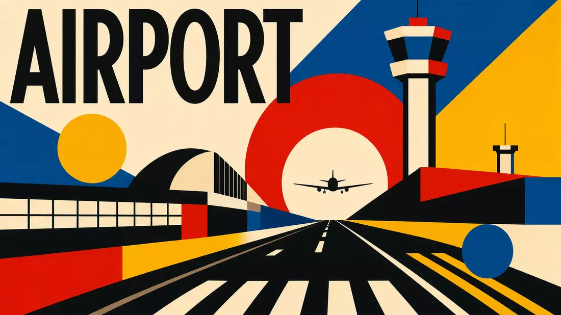 Bauhaus-Poster mit geometrischen Formen und Schriftzug AIRPORT, Aena ES0105046009