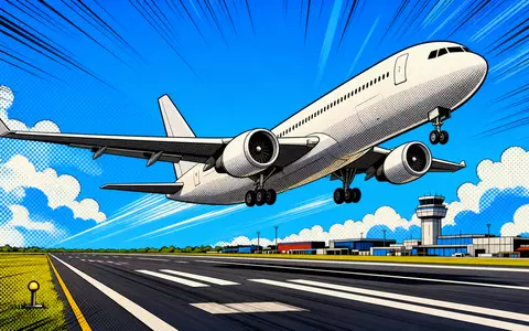 Farbenfrohe Pop-Art-Comicszene mit startendem Flugzeug illustriert Wachstumsdynamik von Aena S.M.E. S.A., ISIN ES0105046009 - Foto: THN