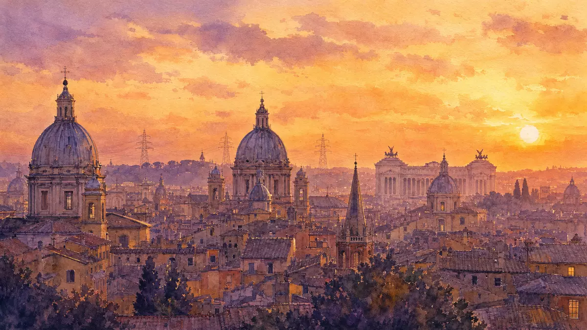 Aquarell Rom-Skyline Abenddämmerung Terna - Rete Elettrica Nazionale IT0003242622