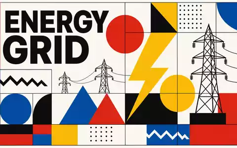 Terna - Rete Elettrica Nazionale IT0003242622 Bauhaus-Poster zeigt Schriftzug ENERGY GRID mit geometrischen Formen Blitz - Foto: THN