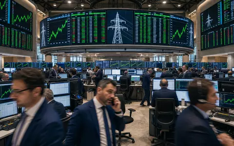 Terna - Rete Elettrica Nazionale IT0003242622 Börsen-Editorial zeigt Handelssaal mit Energie-Aktiencharts und digitalen Kurstafeln - Foto: THN