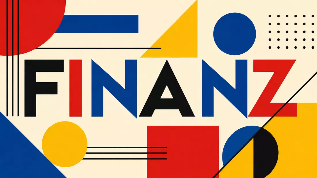 Geometrisches Bauhaus-Poster mit dem Wort FINANZ in Primärfarben