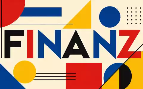 Bauhaus-Poster mit geometrischen Formen und Schriftzug FINANZ symbolisiert die Branche von MLP SE DE0006569908 - Foto: THN