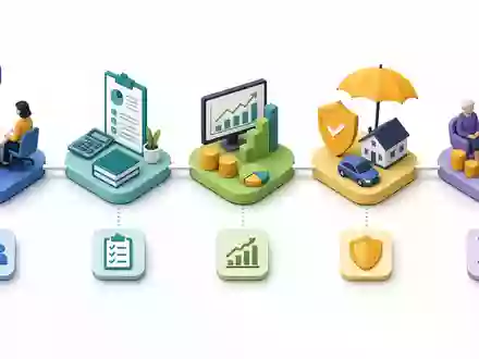 Isometrische 3D-Grafik zeigt Wertschöpfungskette der Finanzberatung, passend zum Geschäftsmodell von MLP SE DE0006569908 in Deutschland - Foto: THN
