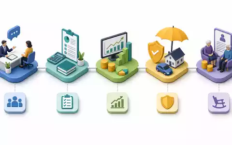 Isometrische 3D-Grafik zeigt Wertschöpfungskette der Finanzberatung, passend zum Geschäftsmodell von MLP SE DE0006569908 in Deutschland - Foto: THN