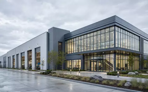 Architektonisches 3D-Render einer modernen Fertigungsanlage repräsentiert Produktionsstandort von MTU Aero Engines AG DE000A0D9PT0 - Foto: THN