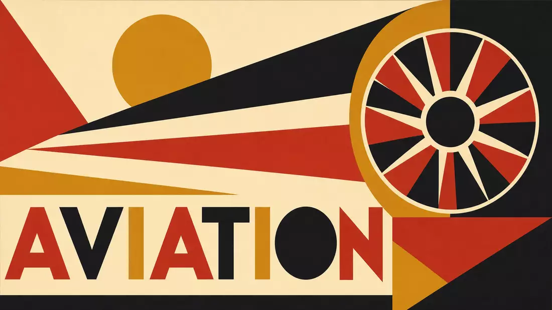 Bauhaus-Stil Poster mit geometrischen Formen und Text AVIATION