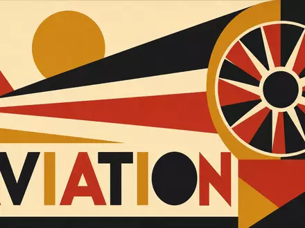 Bauhaus-Poster mit geometrischen Formen und Sektor-Schriftzug AVIATION steht für MTU Aero Engines AG DE000A0D9PT0 - Foto: THN