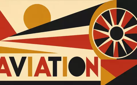 Bauhaus-Poster mit geometrischen Formen und Sektor-Schriftzug AVIATION steht für MTU Aero Engines AG DE000A0D9PT0 - Foto: THN