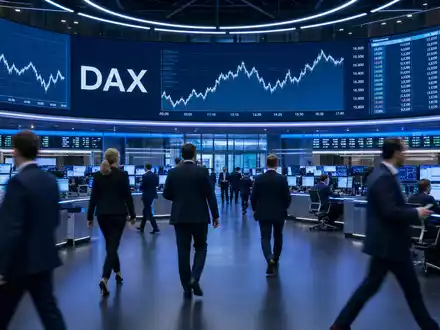 Editorielles Börsenfoto der Frankfurter Handelshalle mit DAX-Charts symbolisiert Kursentwicklung von MTU Aero Engines AG DE000A0D9PT0 - Foto: THN