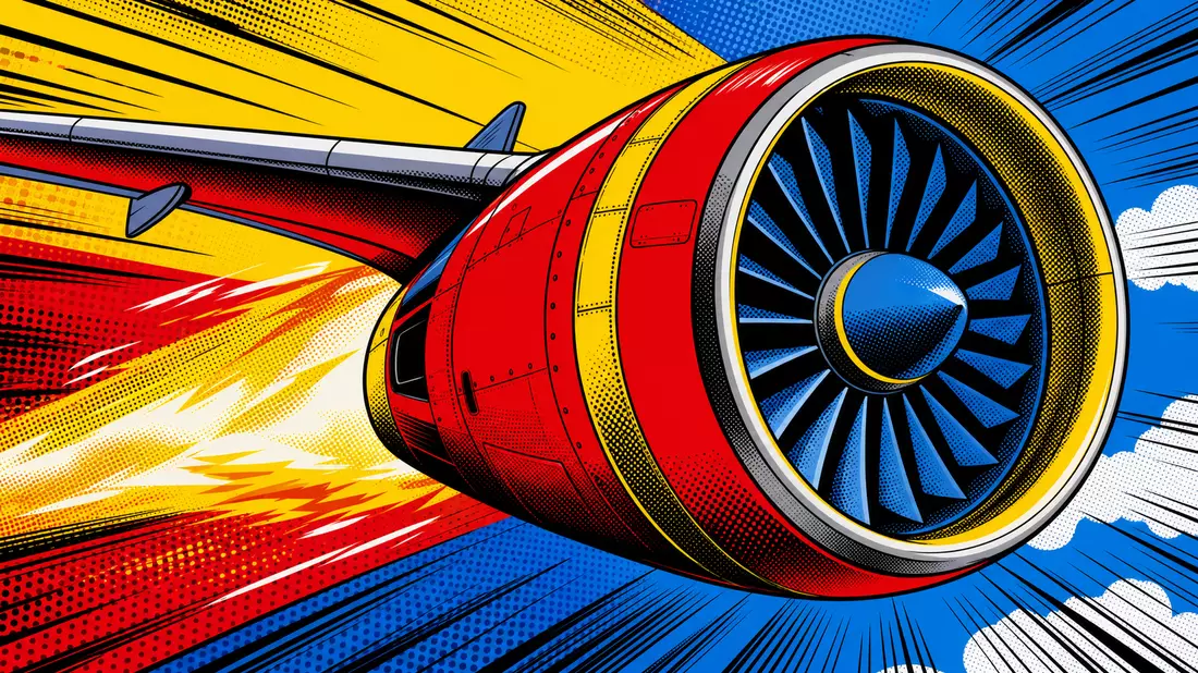 Pop-Art-Comic-Illustration eines stilisierten Flugzeugtriebwerks