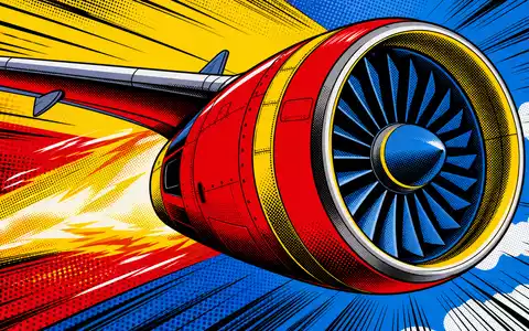 Pop-Art-Comic-Szene mit stilisiertem Flugzeugtriebwerk feiert Innovationskraft von MTU Aero Engines AG DE000A0D9PT0 - Foto: THN