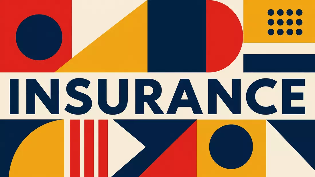 Geometrisches Bauhaus-Poster mit Formen und dem Wort INSURANCE
