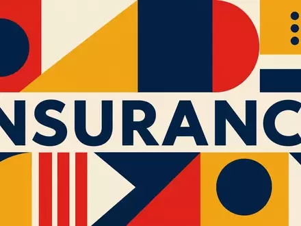 Münchener Rückversicherungs-Gesellschaft AG (Munich Re) DE0008430026 visualisiert als geometrisches Bauhaus-Poster mit dem Sektor-Schriftzug INSURANCE - Foto: THN